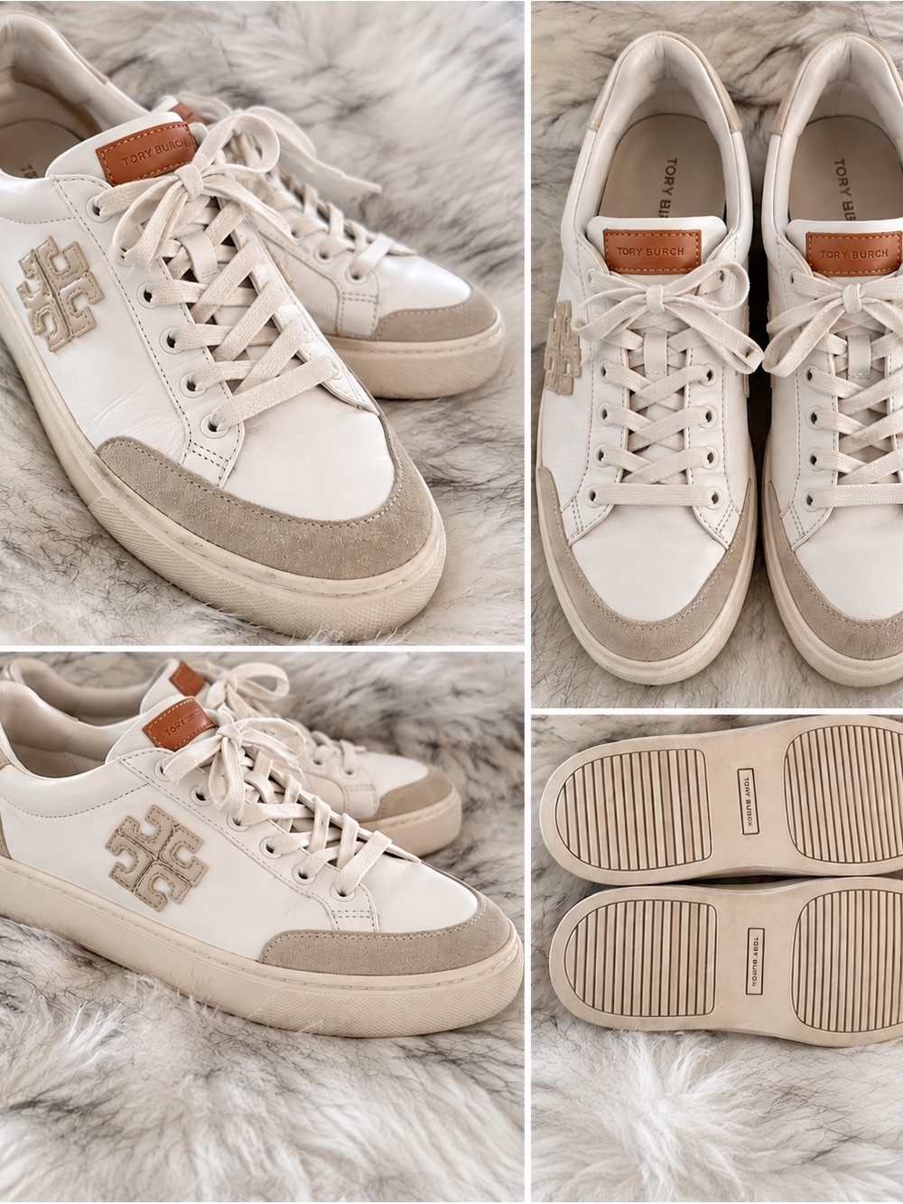 Tory Burch Cream & Tan Leather Low-Top Sneakers